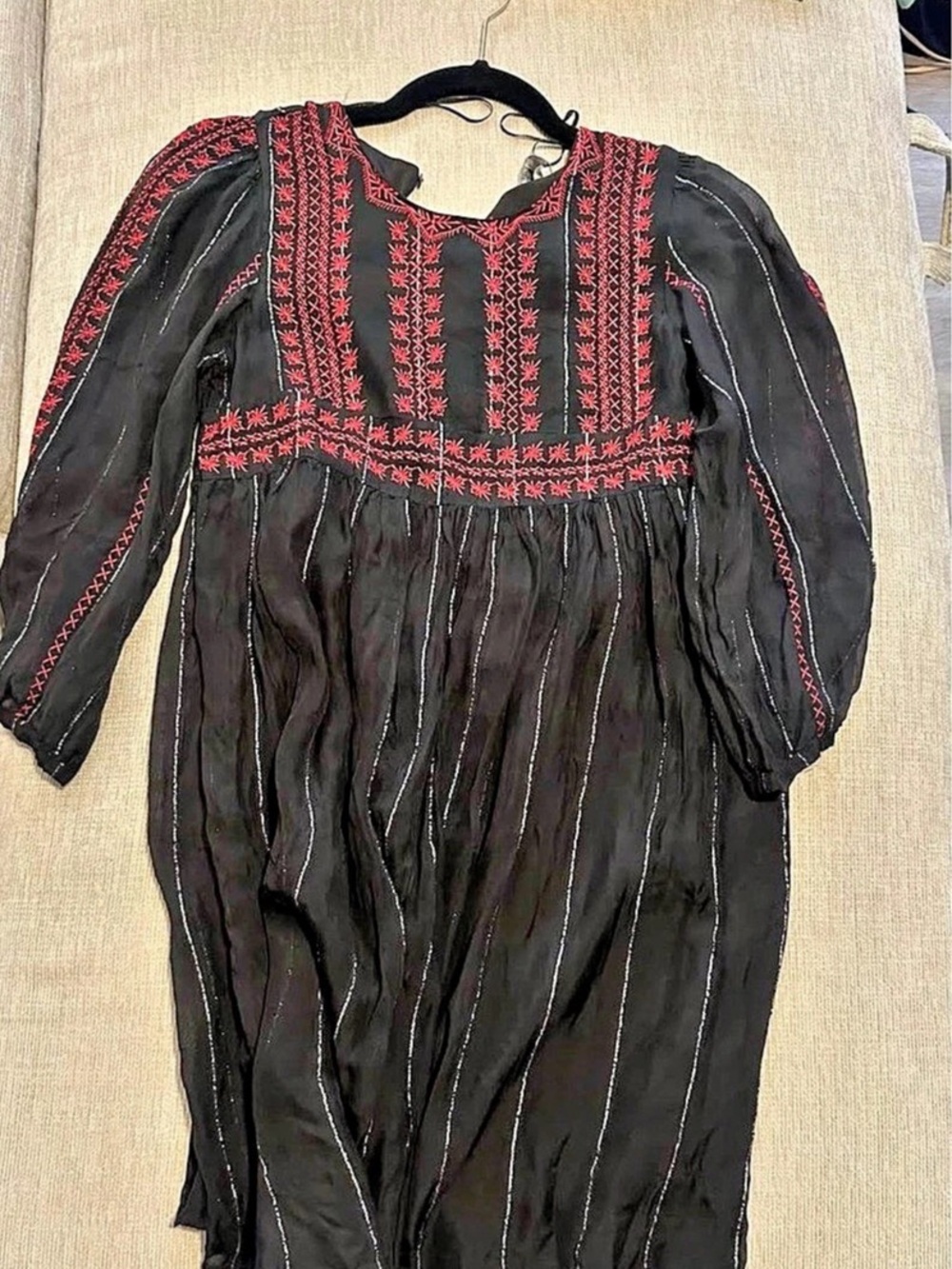 Black & Red Embroidered Maxi Dress